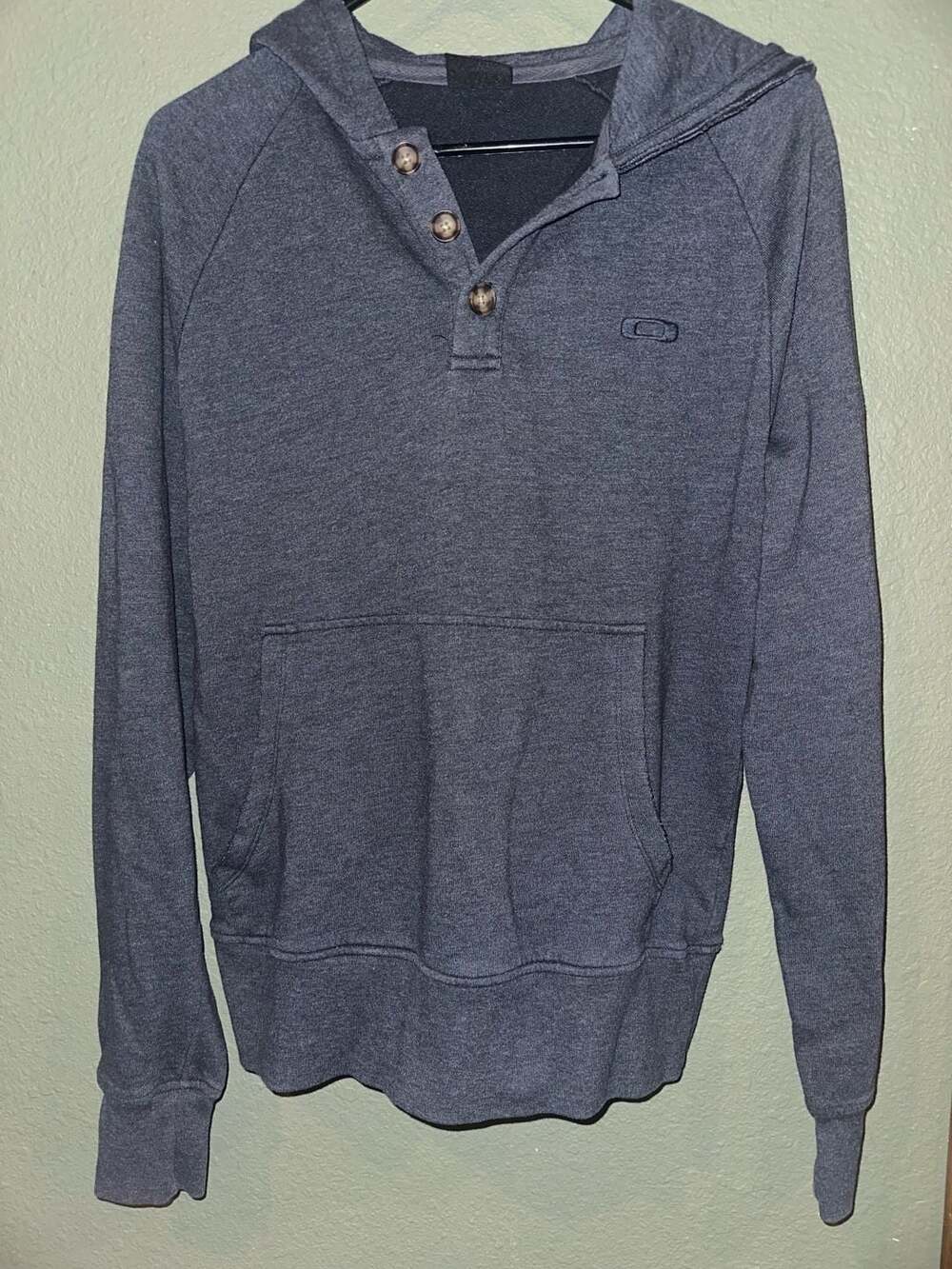 Oakley Gray Heather Button Henley Hooded Sweatshirt Men's Size S